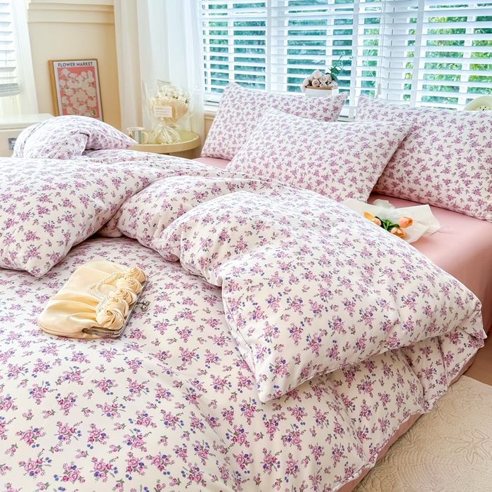 91家纺网 家纺一手货源 找家纺 金米诺 2024款A类有氧针织棉双层纱加厚四件套 花境