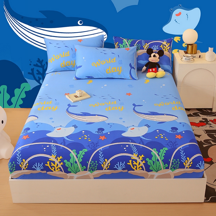 91家纺网 家纺一手货源 找家纺 金鑫汇家纺 2025新款超好卖全棉单床笠 海族馆