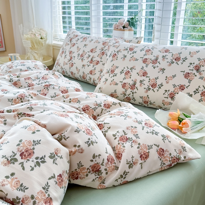 91家纺网 家纺一手货源 找家纺 金米诺 2024款A类有氧针织棉双层纱加厚四件套 花田物语