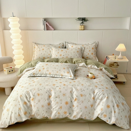 2025新款133X76宽幅全棉纯棉印花系列四件套 花仙子-黄