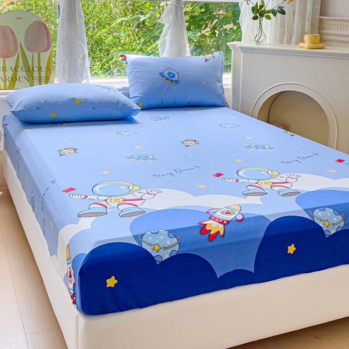 91家纺网 家纺一手货源 找家纺 金鑫汇家纺 2025新款超好卖全棉单床笠 翱翔太空