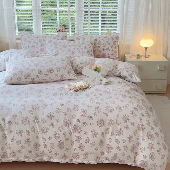 91家纺网 家纺一手货源 找家纺 金米诺 2024款A类有氧针织棉双层纱加厚四件套 晨汐