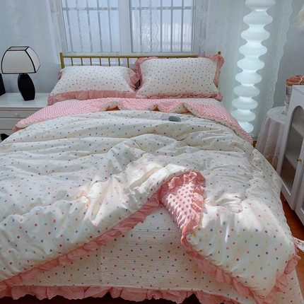 91家纺网 家纺一手货源 找家纺 （总）2025韩版纯棉豆豆被床盖四件套春秋被加厚冬被同款纯棉被套砂洗棉花床盖三件套四季通用