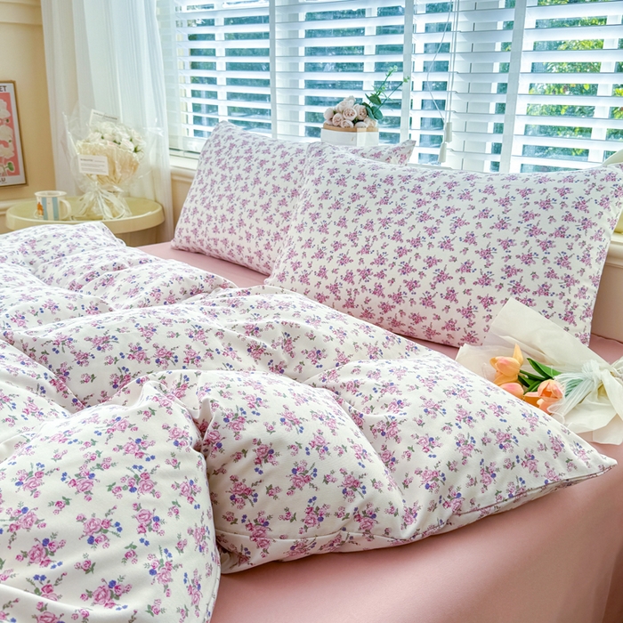 91家纺网 家纺一手货源 找家纺 金米诺 2024款A类有氧针织棉双层纱加厚四件套 花境