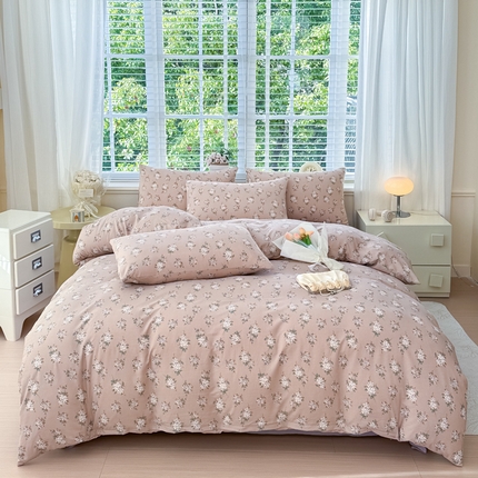 91家纺网 家纺一手货源 找家纺 金米诺 2024款A类有氧针织棉双层纱加厚四件套 森语