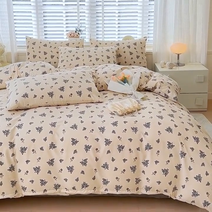 91家纺网 家纺一手货源 找家纺 金米诺 2024款A类有氧针织棉双层纱加厚四件套 摩卡