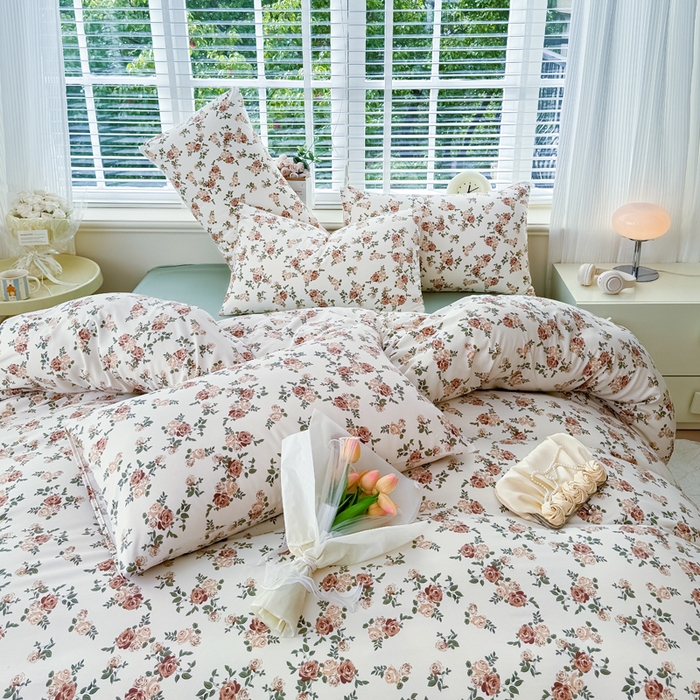 91家纺网 家纺一手货源 找家纺 金米诺 2024款A类有氧针织棉双层纱加厚四件套 花田物语