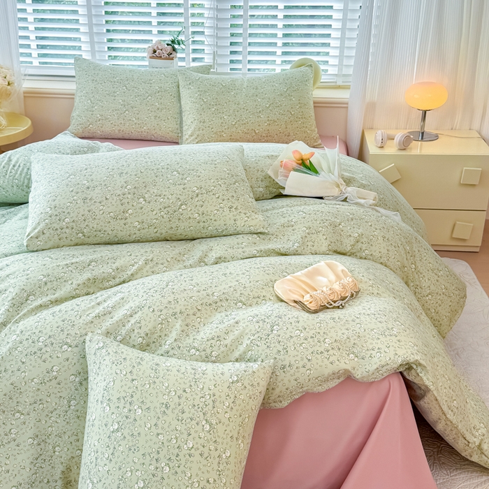 91家纺网 家纺一手货源 找家纺 金米诺 2024款A类有氧针织棉双层纱加厚四件套 秘密花园