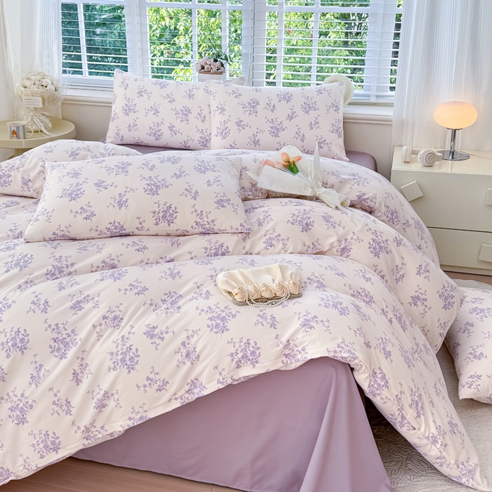 91家纺网 家纺一手货源 找家纺 金米诺 2024款A类有氧针织棉双层纱加厚四件套 娜朵