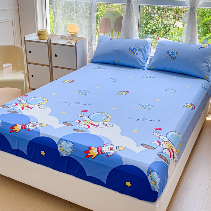 91家纺网 家纺一手货源 找家纺 金鑫汇家纺 2025新款超好卖全棉单床笠 翱翔太空