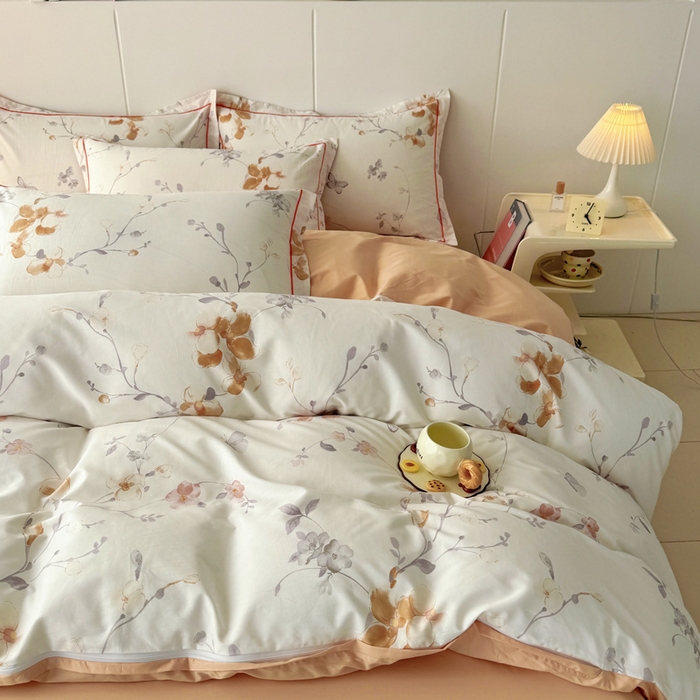 91家纺网 家纺一手货源 找家纺 2025新款133X76宽幅全棉纯棉印花系列四件套 花弄影-米