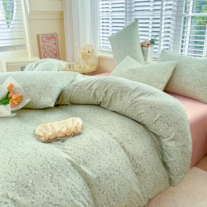 91家纺网 家纺一手货源 找家纺 金米诺 2024款A类有氧针织棉双层纱加厚四件套 秘密花园