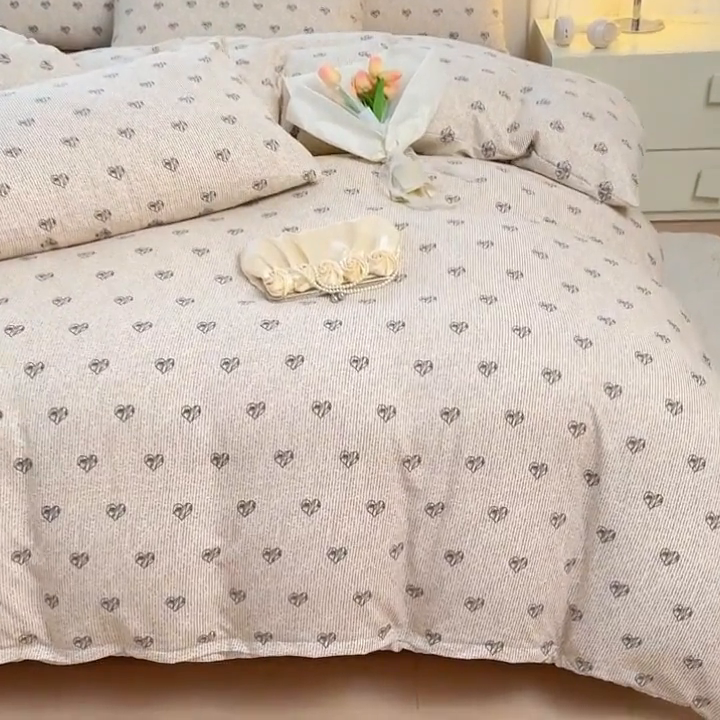 91家纺网 家纺一手货源 找家纺 金米诺 2024款A类有氧针织棉双层纱加厚四件套 小确幸