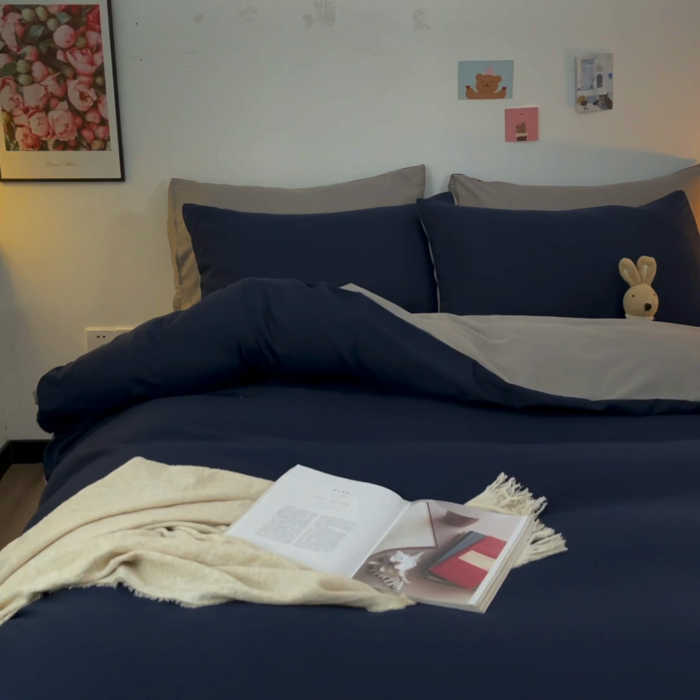 91家纺网 家纺一手货源 找家纺 赫然家纺 新款纯色磨毛系列-单被套 魅蓝+灰