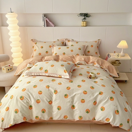 2025新款133X76宽幅全棉纯棉印花系列四件套 柿如意-桔