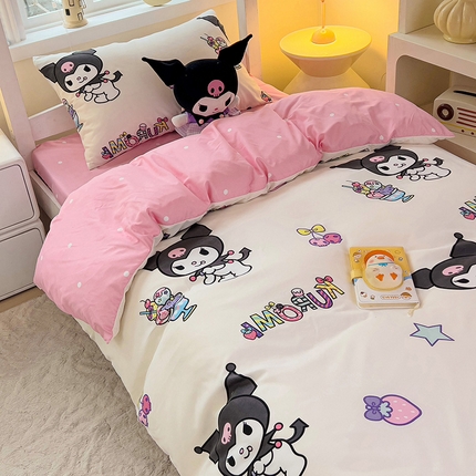 91家纺网 家纺一手货源 找家纺 （总）海岛哥哥 2025新款A类云朵水洗棉三丽鸥正版授权四件套-学生床