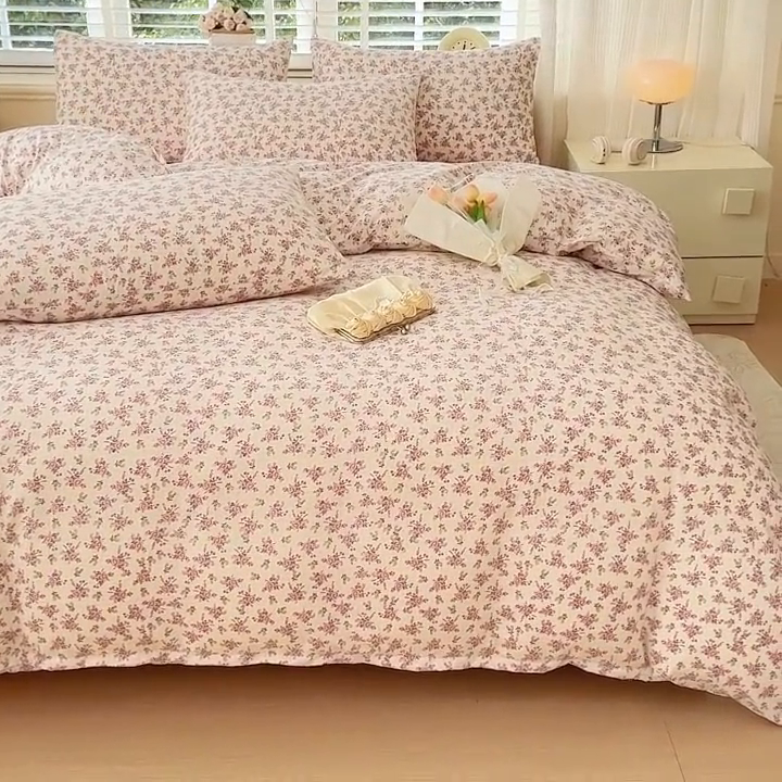 91家纺网 家纺一手货源 找家纺 金米诺 2024款A类有氧针织棉双层纱加厚四件套 花境