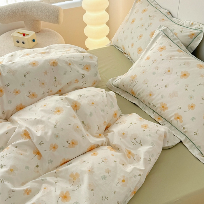 91家纺网 家纺一手货源 找家纺 2025新款133X76宽幅全棉纯棉印花系列四件套 花仙子-黄