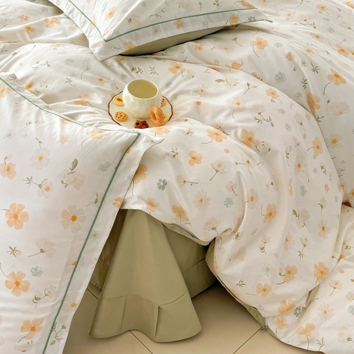 91家纺网 家纺一手货源 找家纺 2025新款133X76宽幅全棉纯棉印花系列四件套 花仙子-黄