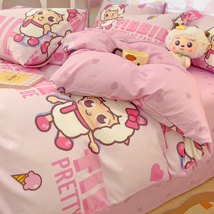 91家纺网 家纺一手货源 找家纺 小懒猪 2025新款卡通专版13372全棉喜羊羊系列四件套 可爱美羊羊