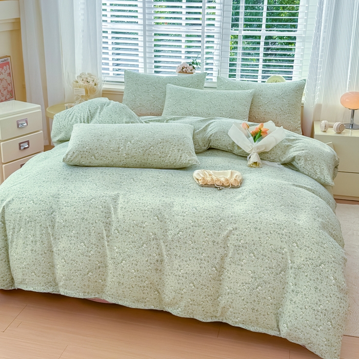 91家纺网 家纺一手货源 找家纺 金米诺 2024款A类有氧针织棉双层纱加厚四件套 秘密花园