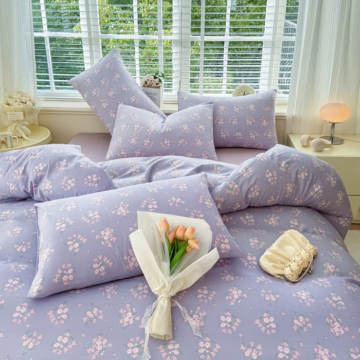 91家纺网 家纺一手货源 找家纺 金米诺 2024款A类有氧针织棉双层纱加厚四件套 花俏