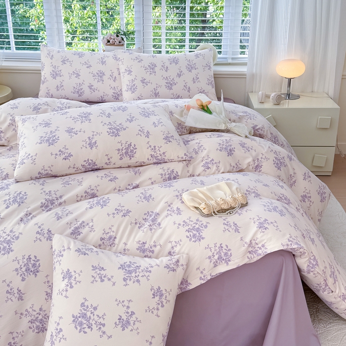 91家纺网 家纺一手货源 找家纺 金米诺 2024款A类有氧针织棉双层纱加厚四件套 娜朵