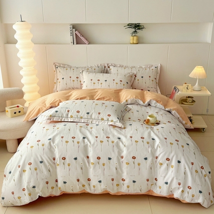 2025新款133X76宽幅全棉纯棉印花系列四件套 蝶恋花-米