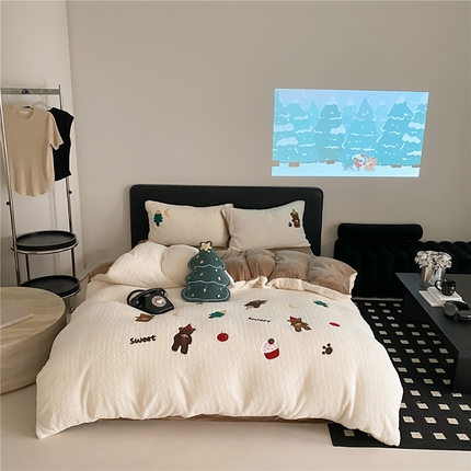 91家纺网 家纺一手货源 找家纺 （总）佰亿莱 2025新款泰迪绒蚂蚁绒刺绣四件套