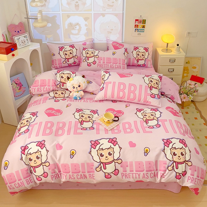 91家纺网 家纺一手货源 找家纺 小懒猪 2025新款卡通专版13372全棉喜羊羊系列四件套 可爱美羊羊