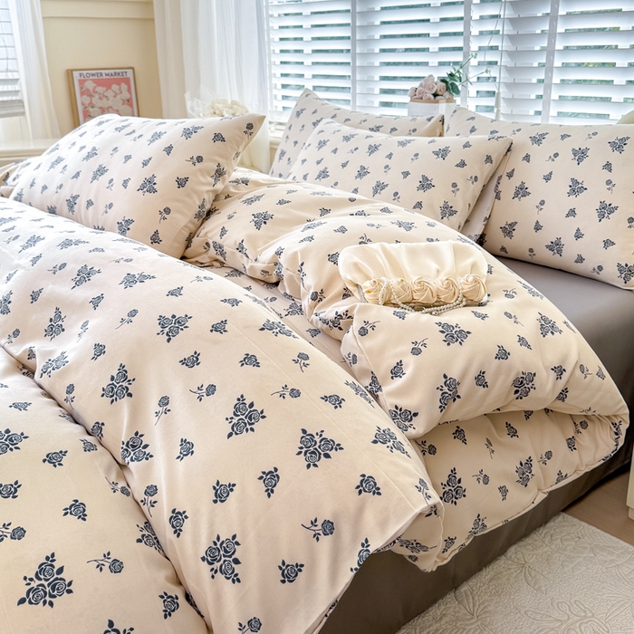 91家纺网 家纺一手货源 找家纺 金米诺 2024款A类有氧针织棉双层纱加厚四件套 摩卡