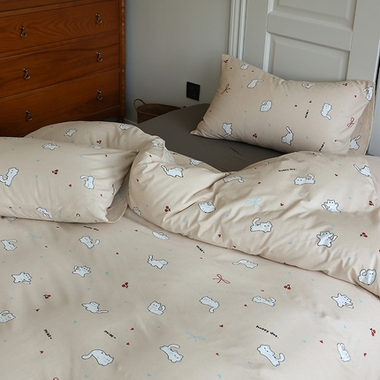 绫韵家纺 2025春夏新品母婴A类全棉纯棉针织棉软糯糯小可爱卡通床单款四件套 淘气猫