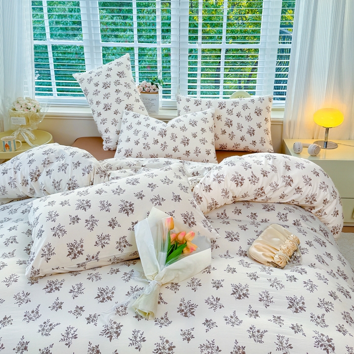 91家纺网 家纺一手货源 找家纺 金米诺 2024款A类有氧针织棉双层纱加厚四件套 暖日回忆