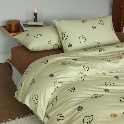 绫韵家纺 2025春夏新品母婴A类全棉纯棉针织棉软糯糯小可爱卡通床单款四件套 萌宠乐园绿