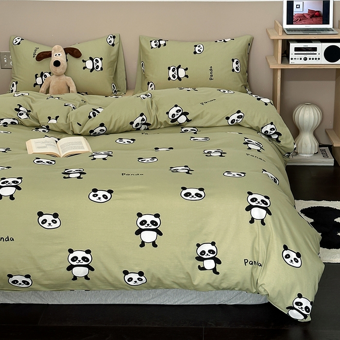 91家纺网 家纺一手货源 找家纺 绫韵家纺 2025春夏新品母婴A类全棉纯棉针织棉软糯糯小可爱卡通床单款四件套 欢乐熊