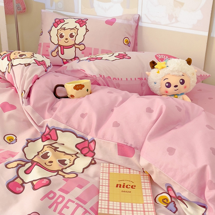 91家纺网 家纺一手货源 找家纺 小懒猪 2025新款卡通专版13372全棉喜羊羊系列四件套 可爱美羊羊