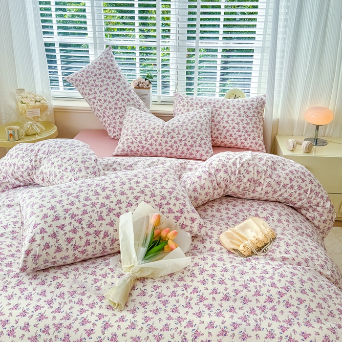 91家纺网 家纺一手货源 找家纺 金米诺 2024款A类有氧针织棉双层纱加厚四件套 花境