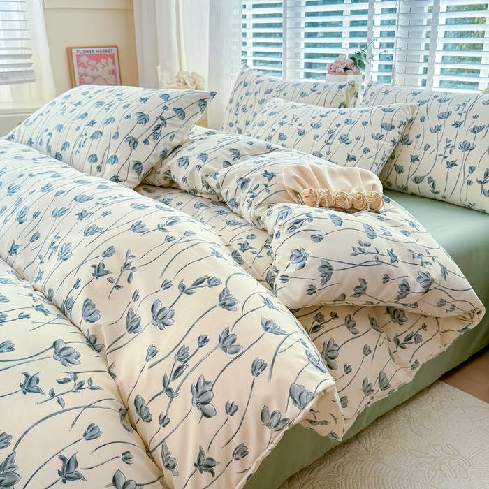 91家纺网 家纺一手货源 找家纺 金米诺 2024款A类有氧针织棉双层纱加厚四件套 格瑞