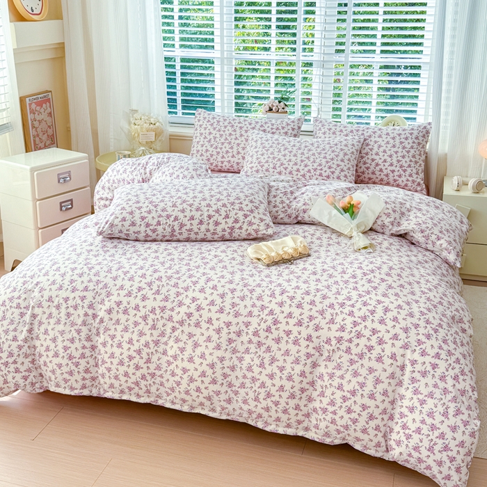 91家纺网 家纺一手货源 找家纺 金米诺 2024款A类有氧针织棉双层纱加厚四件套 花境