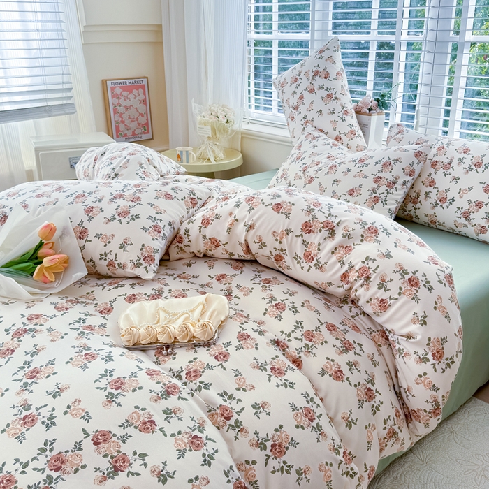 91家纺网 家纺一手货源 找家纺 金米诺 2024款A类有氧针织棉双层纱加厚四件套 花田物语