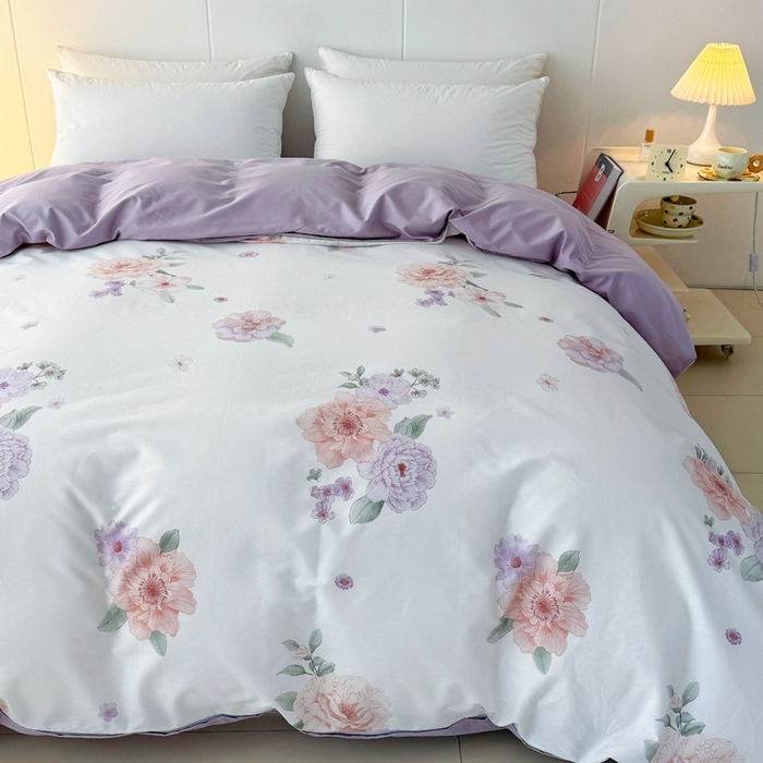 91家纺网 家纺一手货源 找家纺 2025新款133X76宽幅全棉纯棉印花系列单品被套 长相思-紫