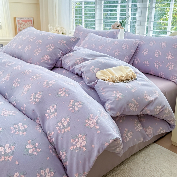 91家纺网 家纺一手货源 找家纺 金米诺 2024款A类有氧针织棉双层纱加厚四件套 花俏