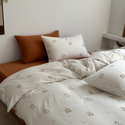 91家纺网 家纺一手货源 找家纺 （总）绫韵家纺 2025春夏新品母婴A类全棉纯棉针织棉软糯糯小可爱卡通床单款四件套