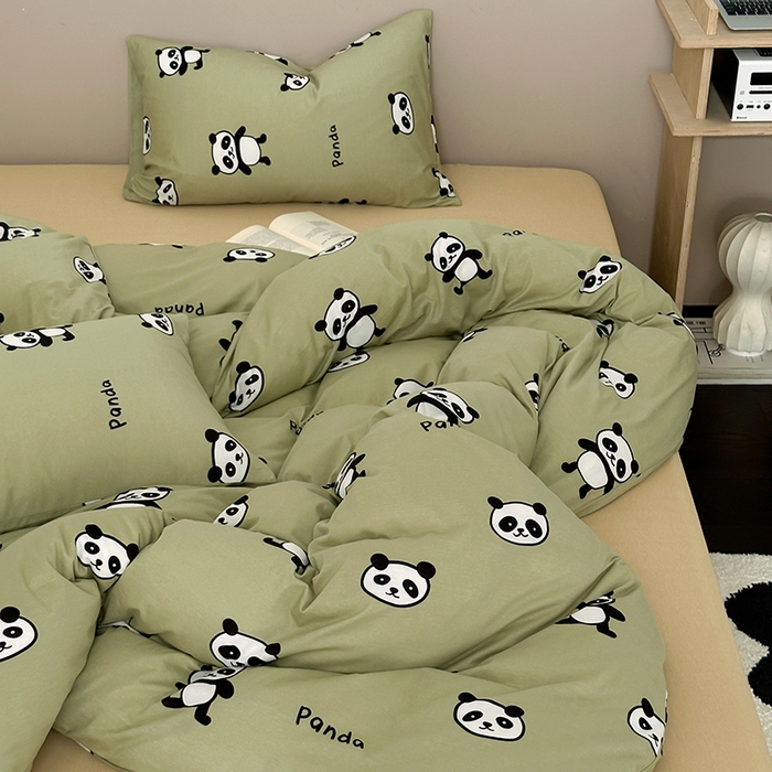 91家纺网 家纺一手货源 找家纺 绫韵家纺 2025春夏新品母婴A类全棉纯棉针织棉软糯糯小可爱卡通床单款四件套 欢乐熊