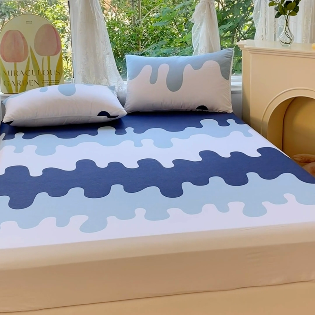 91家纺网 家纺一手货源 找家纺 金鑫汇家纺 2025新款超好卖全棉单床笠 奶油蓝