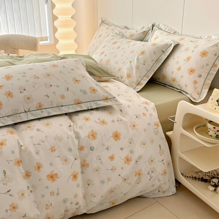 91家纺网 家纺一手货源 找家纺 2025新款133X76宽幅全棉纯棉印花系列四件套 花仙子-黄