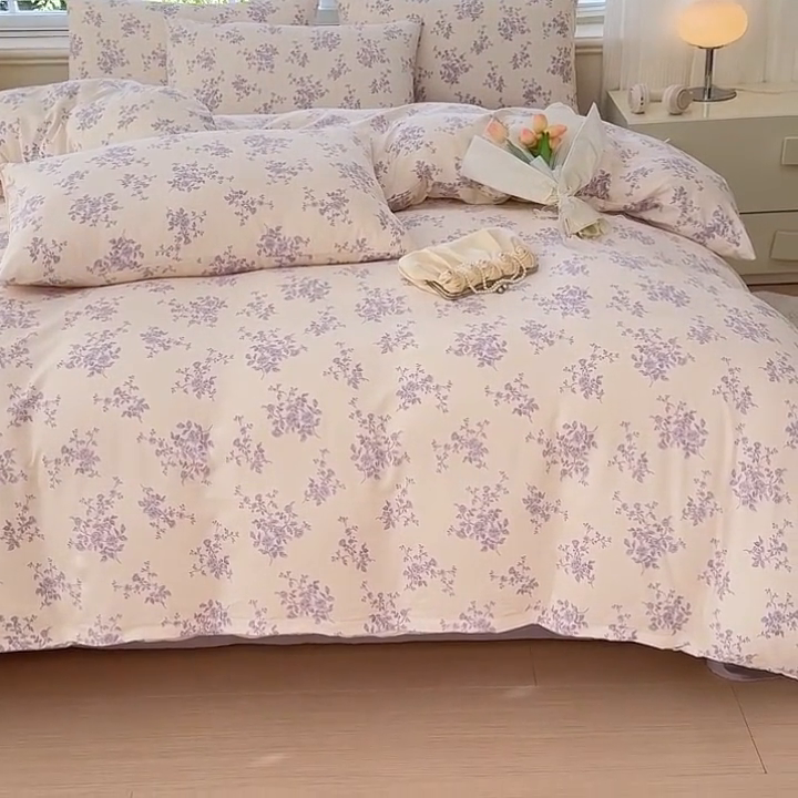 91家纺网 家纺一手货源 找家纺 金米诺 2024款A类有氧针织棉双层纱加厚四件套 娜朵