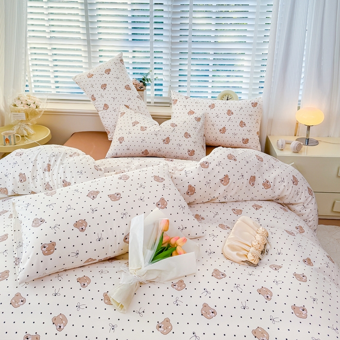 91家纺网 家纺一手货源 找家纺 金米诺 2024款A类有氧针织棉双层纱加厚四件套 奇妙熊