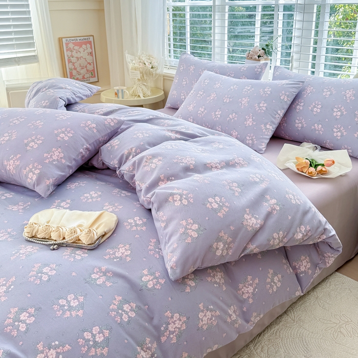 91家纺网 家纺一手货源 找家纺 金米诺 2024款A类有氧针织棉双层纱加厚四件套 花俏