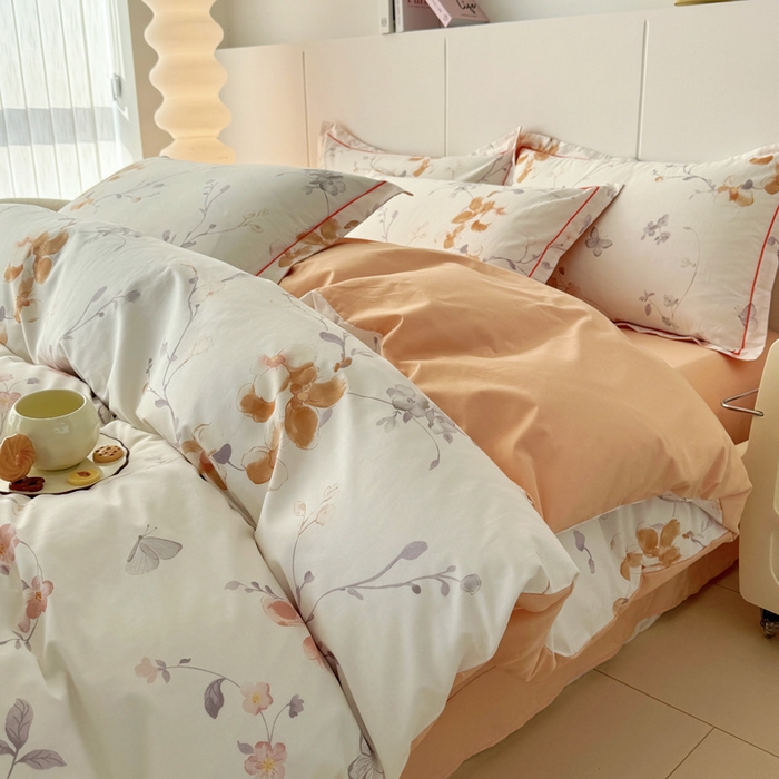 91家纺网 家纺一手货源 找家纺 2025新款133X76宽幅全棉纯棉印花系列四件套 花弄影-米